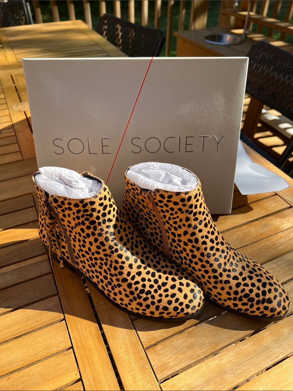 Sole Society Leopard Print Ankle Booties in Tan and Black